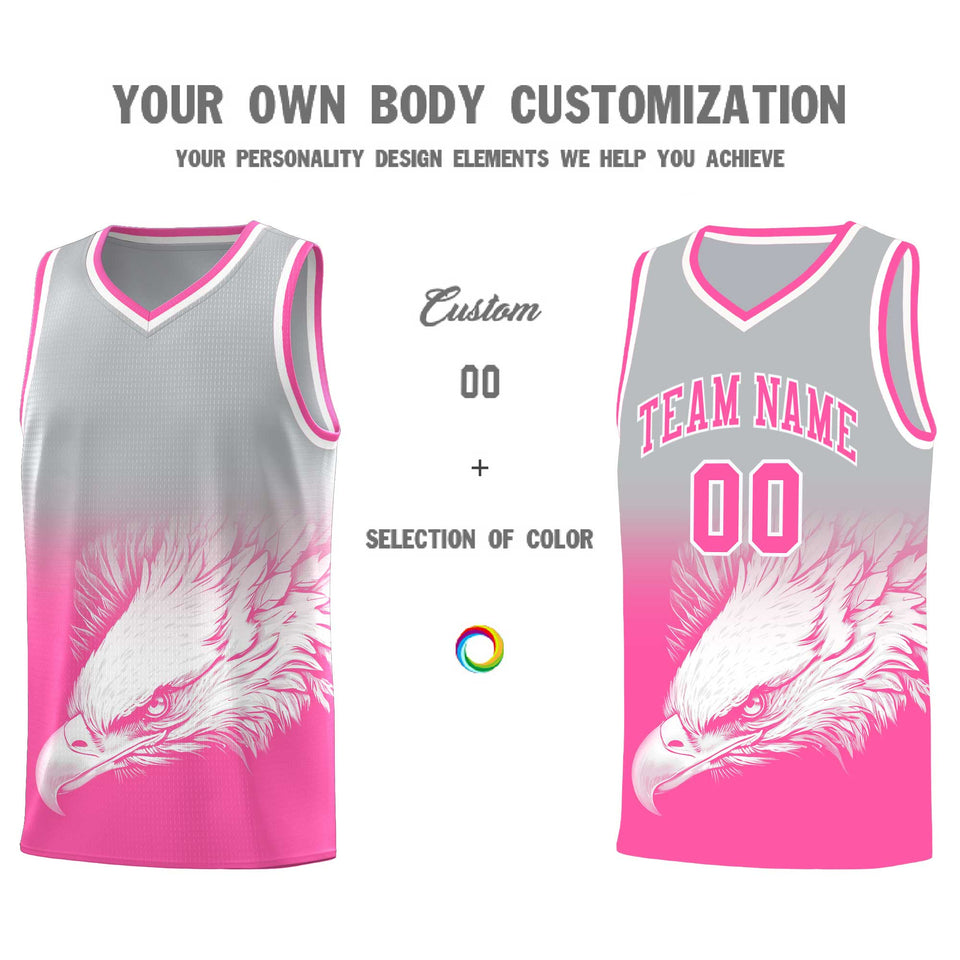 Custom Gray Pink Eagle Pattern Graffiti Pattern Sports Uniform Basketball Jersey