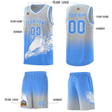 Custom Gray Powder Blue Eagle Pattern Graffiti Pattern Sports Uniform Basketball Jersey