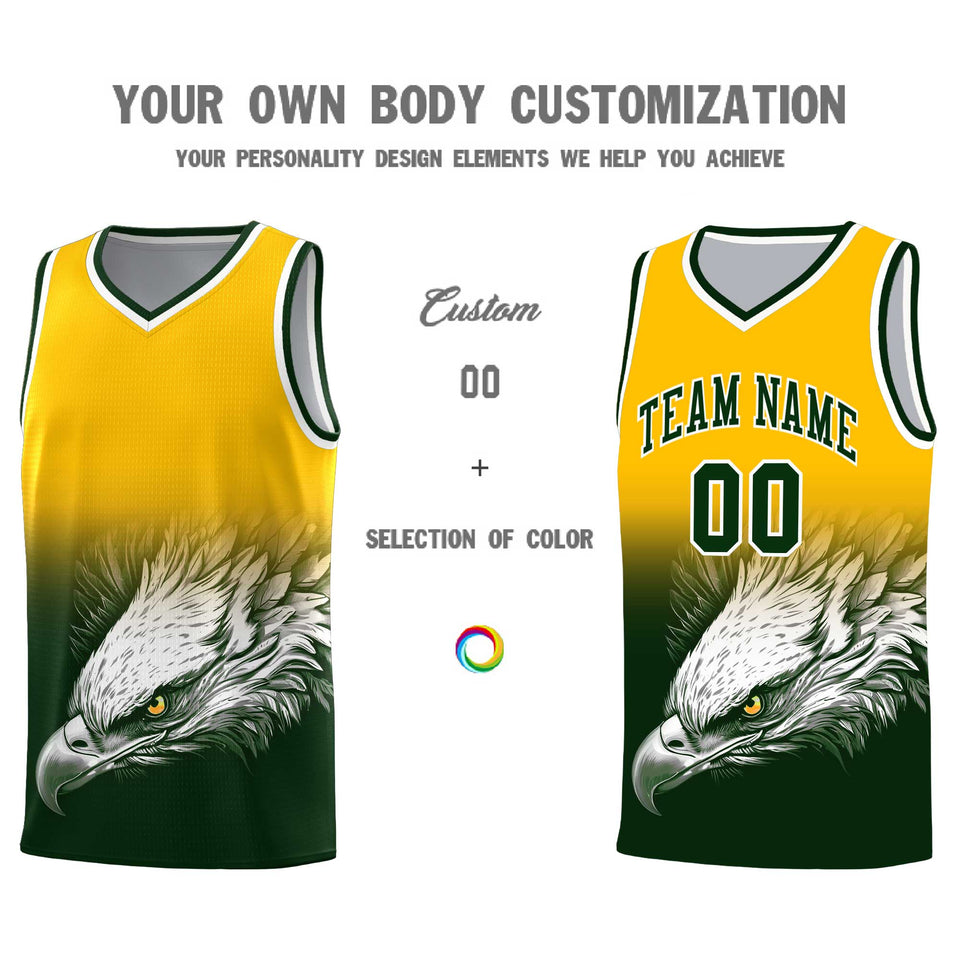 Custom Yellow Green Eagle Pattern Graffiti Pattern Sports Uniform Basketball Jersey