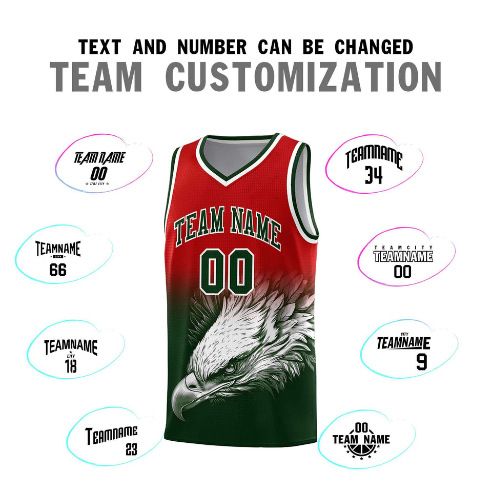 Custom Red Green Eagle Pattern Graffiti Pattern Sports Uniform Basketball Jersey
