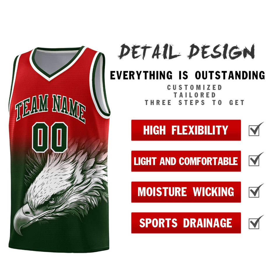 Custom Red Green Eagle Pattern Graffiti Pattern Sports Uniform Basketball Jersey