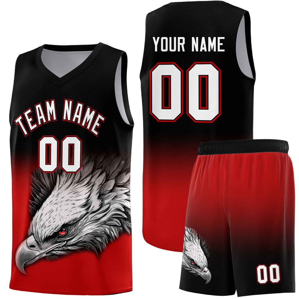 Custom Black Red Eagle Pattern Graffiti Pattern Sports Uniform Basketball Jersey