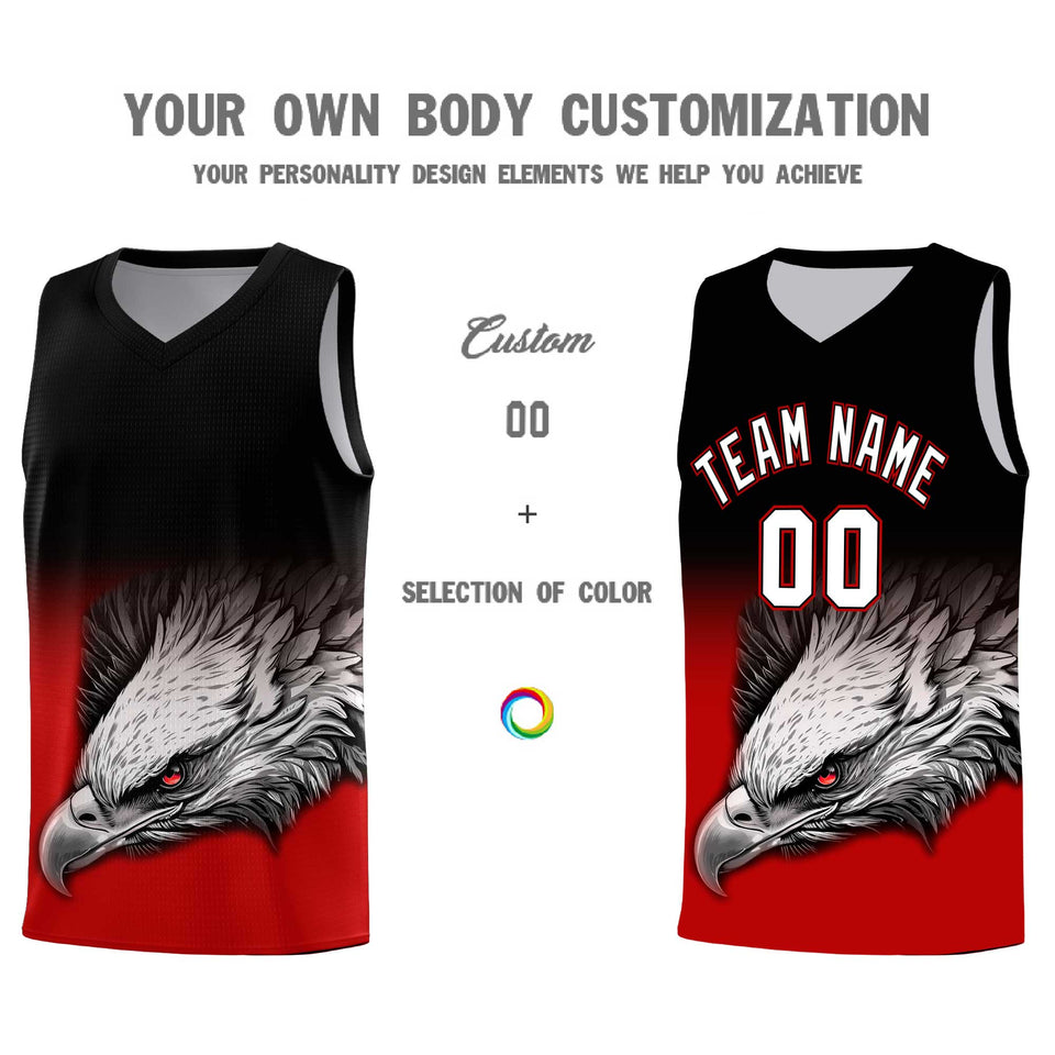 Custom Black Red Eagle Pattern Graffiti Pattern Sports Uniform Basketball Jersey