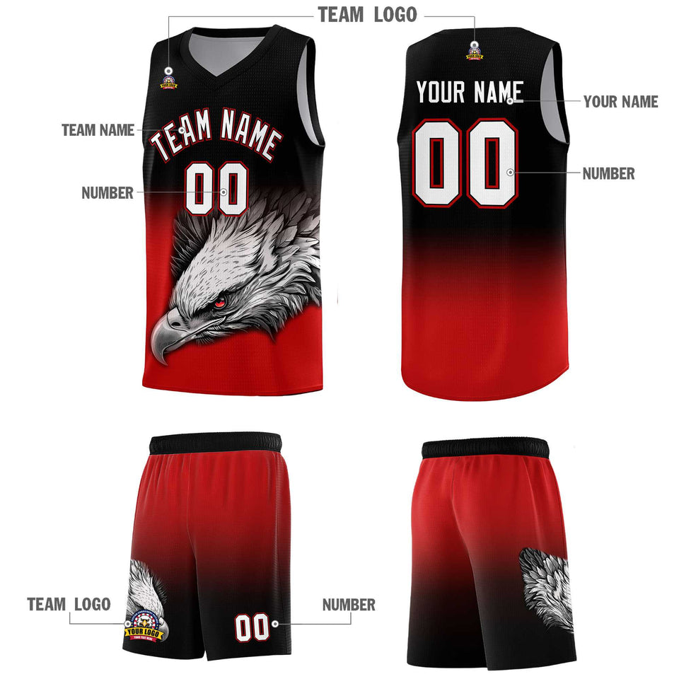 Custom Black Red Eagle Pattern Graffiti Pattern Sports Uniform Basketball Jersey