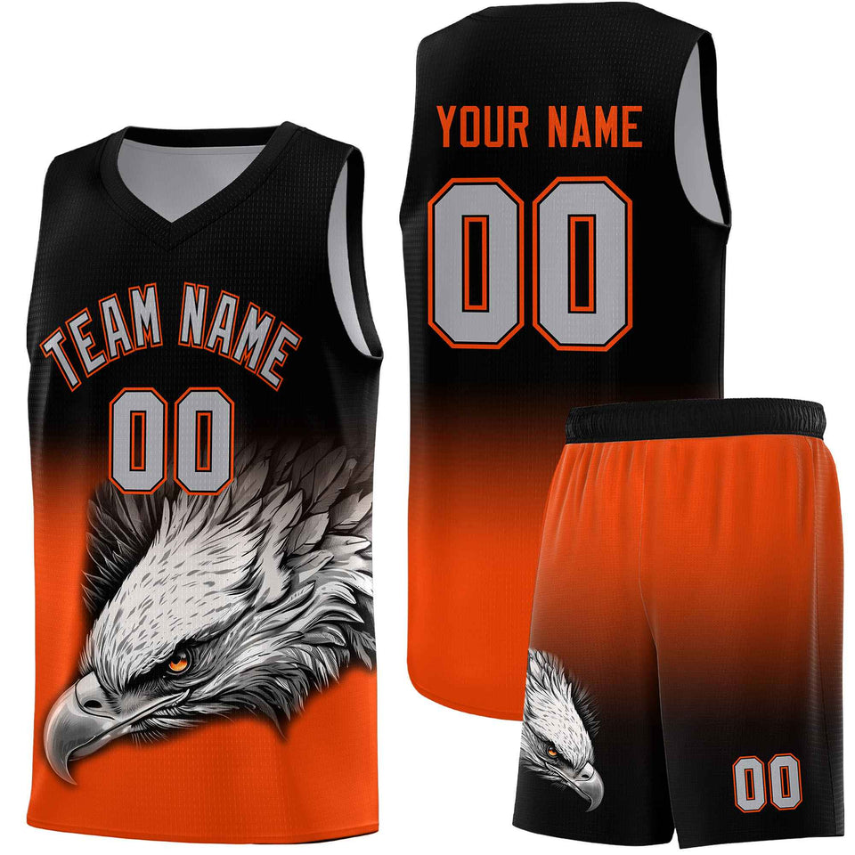 Custom Black Orange Eagle Pattern Graffiti Pattern Sports Uniform Basketball Jersey