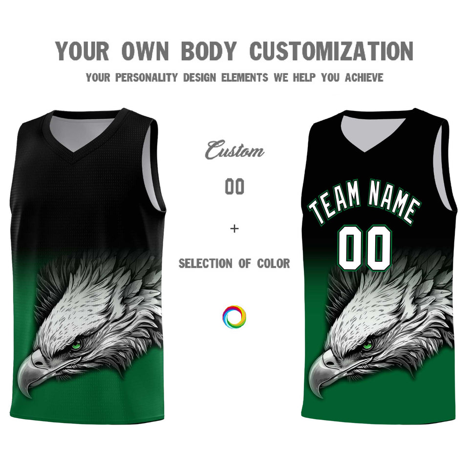 Custom Black Kelly Green Eagle Pattern Graffiti Pattern Sports Uniform Basketball Jersey