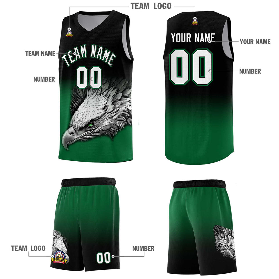 Custom Black Kelly Green Eagle Pattern Graffiti Pattern Sports Uniform Basketball Jersey