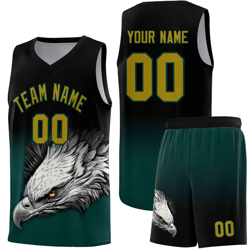 Custom Black Midnight Green Eagle Pattern Graffiti Pattern Sports Uniform Basketball Jersey