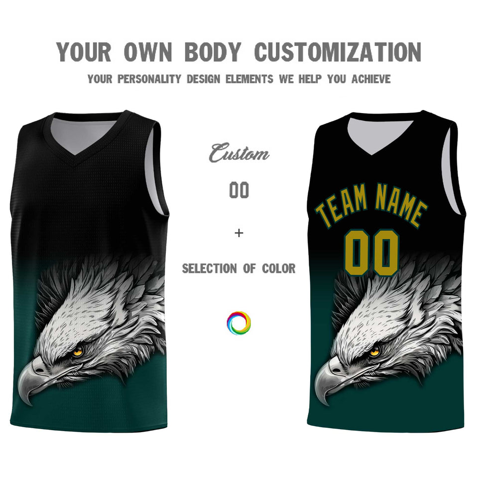 Custom Black Midnight Green Eagle Pattern Graffiti Pattern Sports Uniform Basketball Jersey