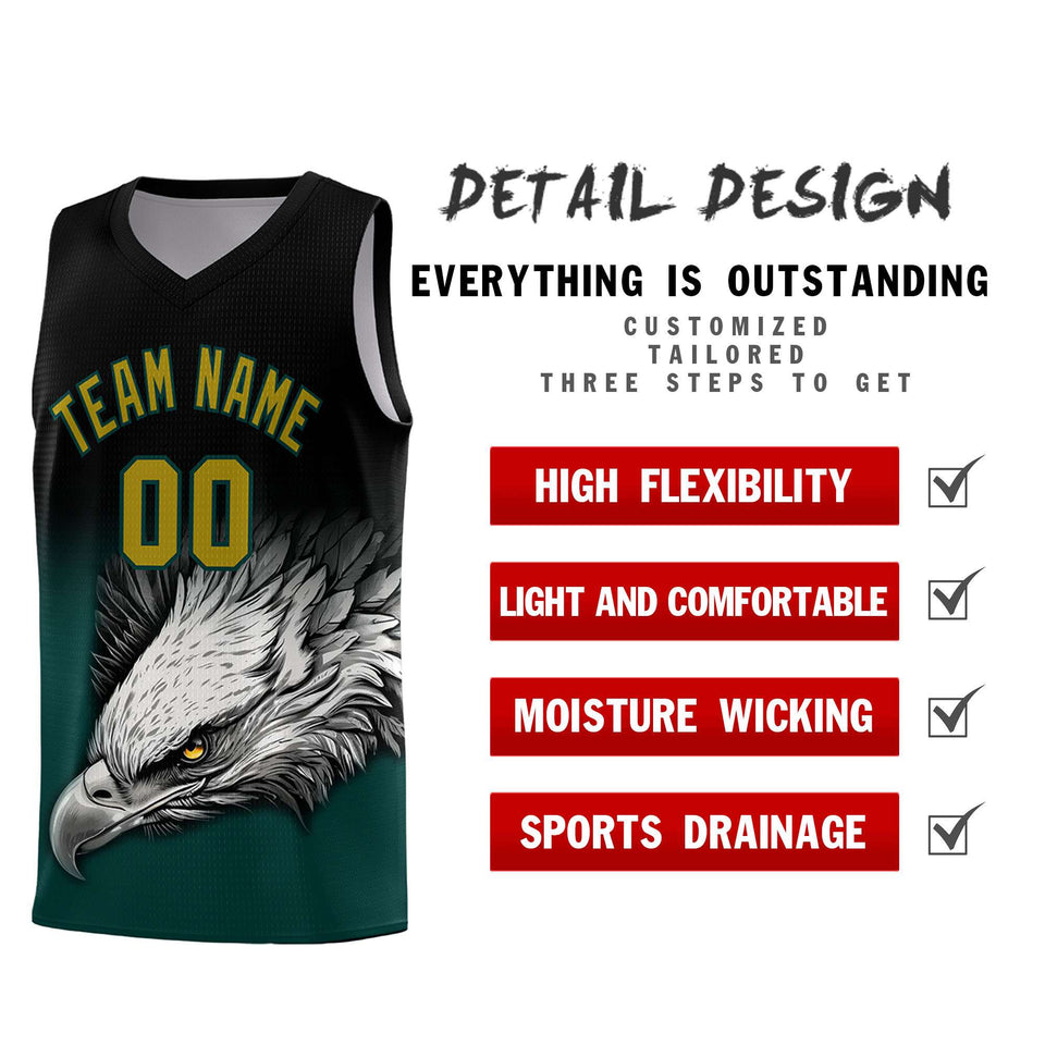 Custom Black Midnight Green Eagle Pattern Graffiti Pattern Sports Uniform Basketball Jersey