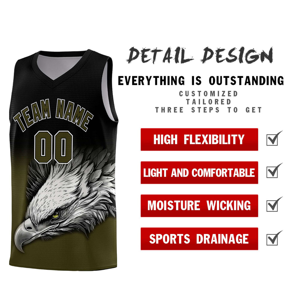 Custom Black Olive Eagle Pattern Graffiti Pattern Sports Uniform Basketball Jersey