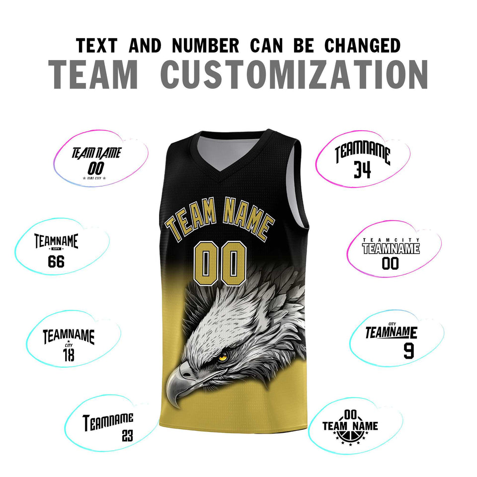 Custom Black Old Gold Eagle Pattern Graffiti Pattern Sports Uniform Basketball Jersey