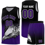 Custom Black Purple Eagle Pattern Graffiti Pattern Sports Uniform Basketball Jersey