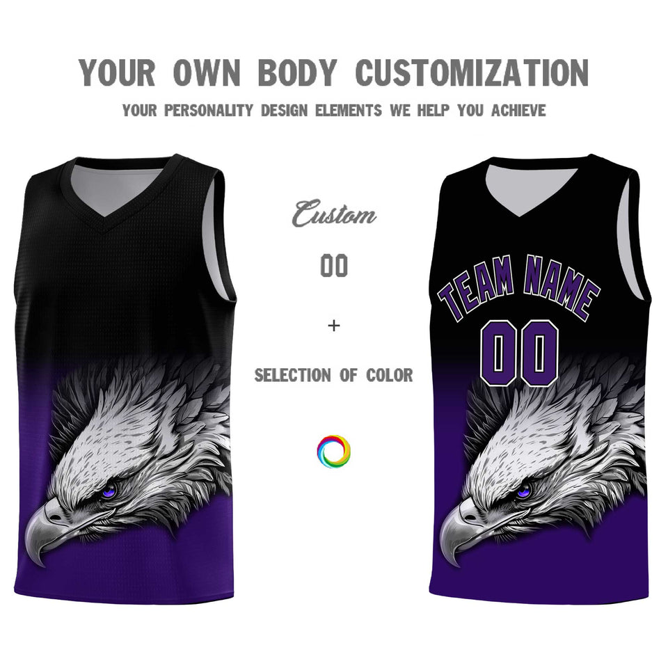 Custom Black Purple Eagle Pattern Graffiti Pattern Sports Uniform Basketball Jersey