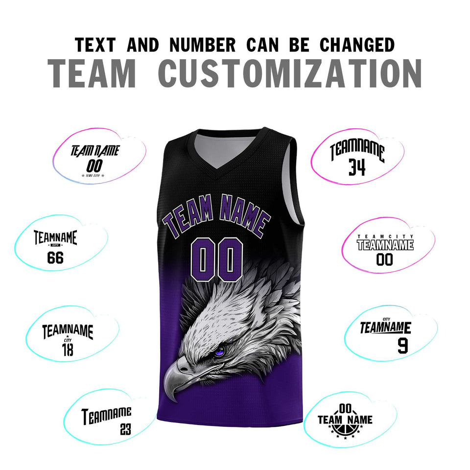Custom Black Purple Eagle Pattern Graffiti Pattern Sports Uniform Basketball Jersey