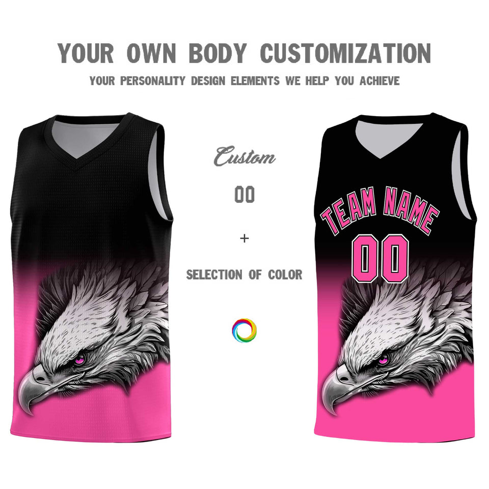 Custom Black Pink Eagle Pattern Graffiti Pattern Sports Uniform Basketball Jersey