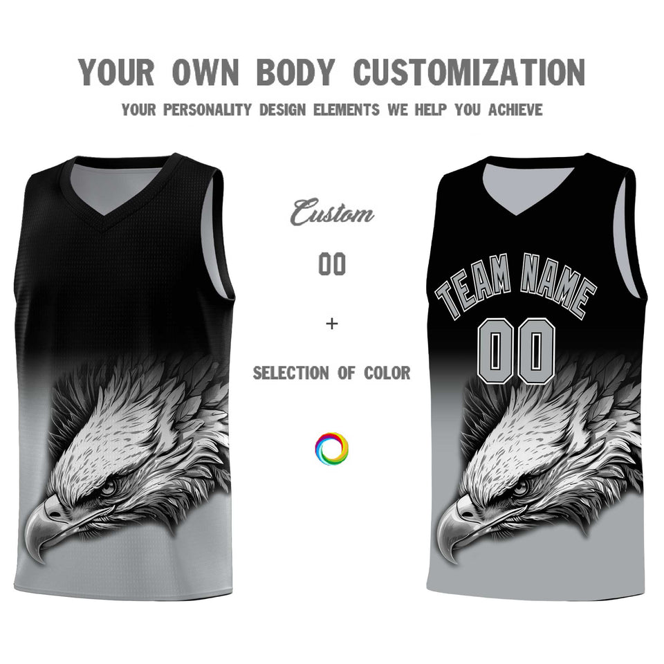 Custom Black Gray Eagle Pattern Graffiti Pattern Sports Uniform Basketball Jersey