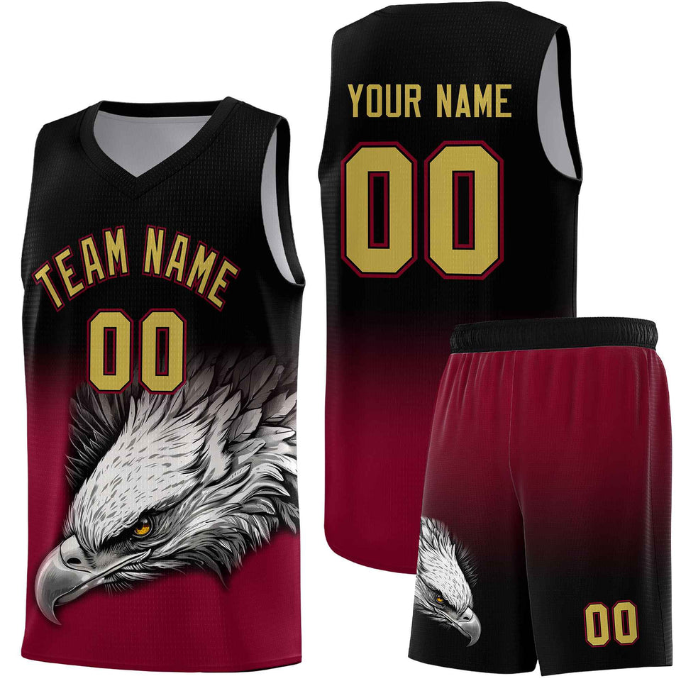 Custom Black Crimson Eagle Pattern Graffiti Pattern Sports Uniform Basketball Jersey