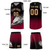 Custom Black Crimson Eagle Pattern Graffiti Pattern Sports Uniform Basketball Jersey