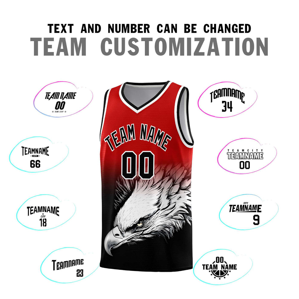 Custom Red Black Eagle Pattern Graffiti Pattern Sports Uniform Basketball Jersey