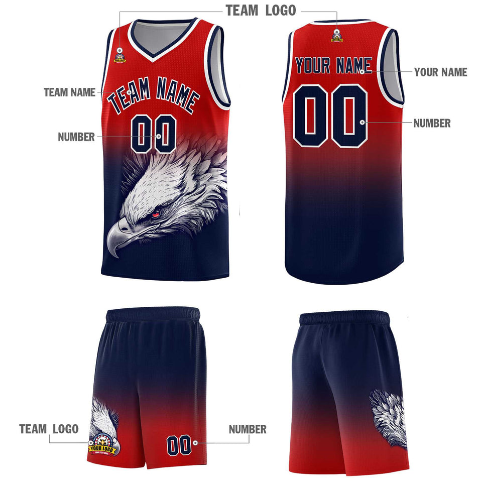 Custom Red Navy Eagle Pattern Graffiti Pattern Sports Uniform Basketball Jersey