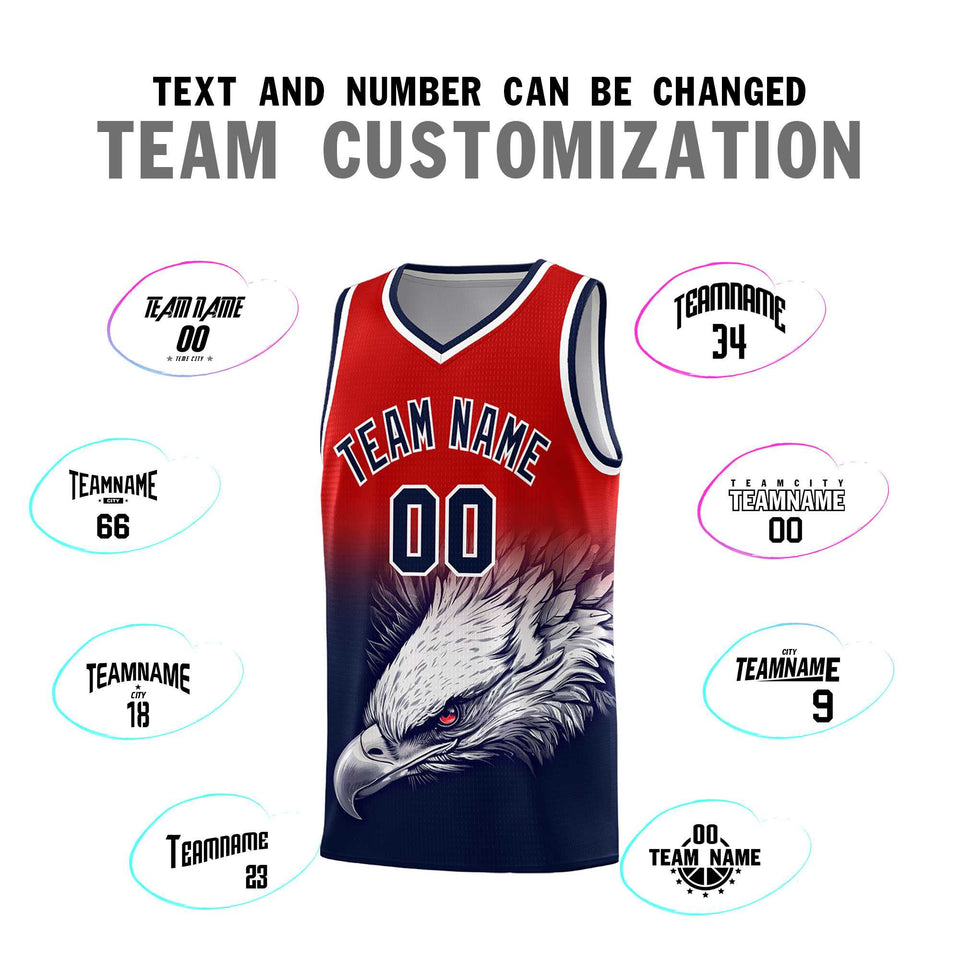 Custom Red Navy Eagle Pattern Graffiti Pattern Sports Uniform Basketball Jersey