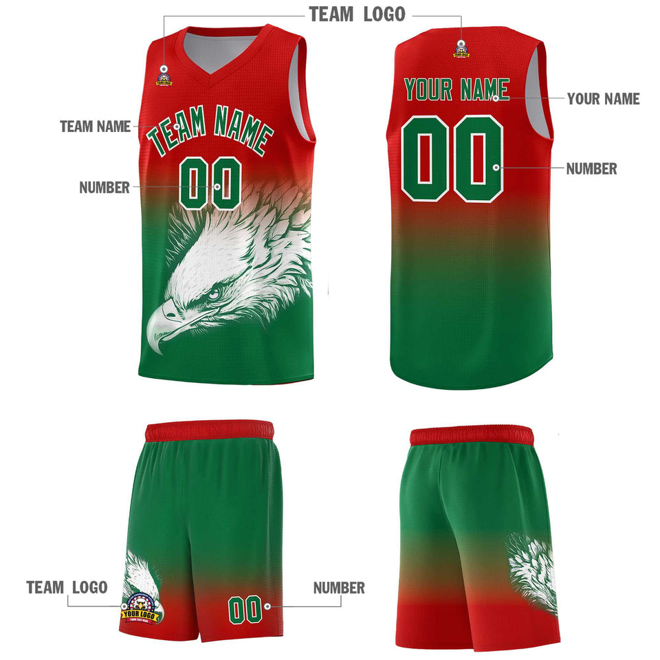 Custom Red Kelly Green Eagle Pattern Graffiti Pattern Sports Uniform Basketball Jersey