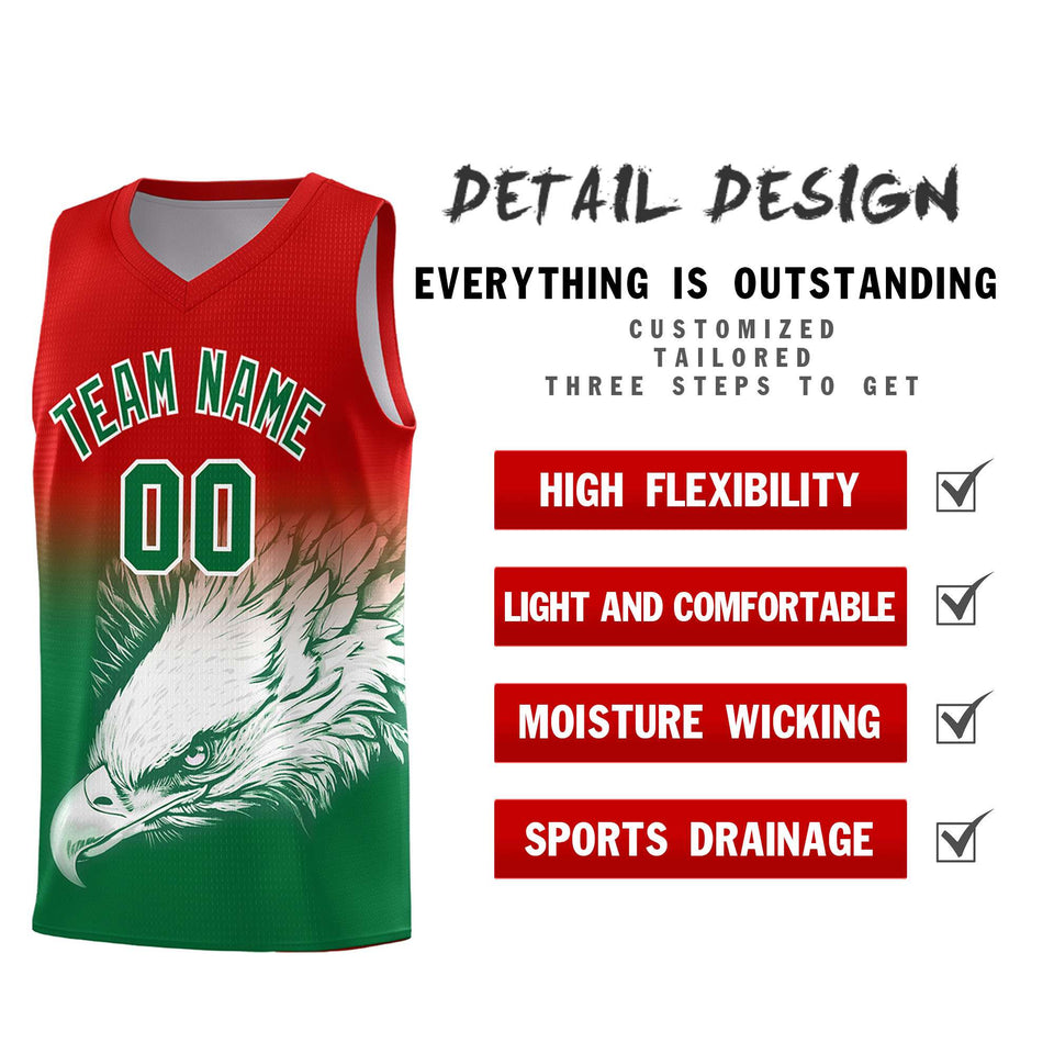Custom Red Kelly Green Eagle Pattern Graffiti Pattern Sports Uniform Basketball Jersey