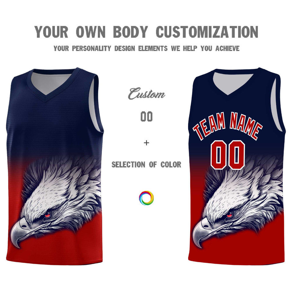 Custom Navy Red Eagle Pattern Graffiti Pattern Sports Uniform Basketball Jersey