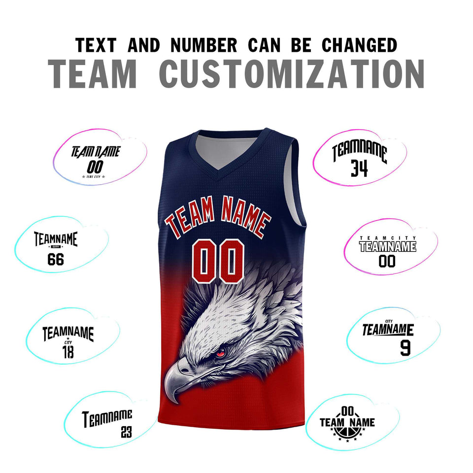 Custom Navy Red Eagle Pattern Graffiti Pattern Sports Uniform Basketball Jersey