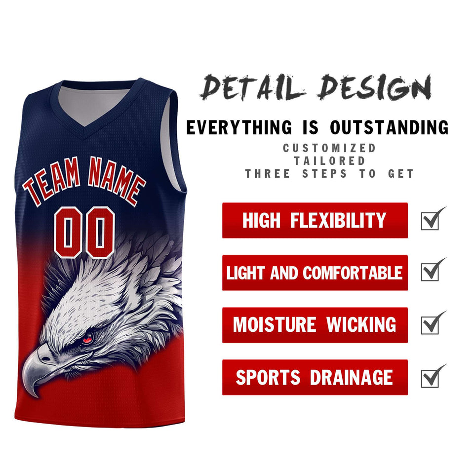 Custom Navy Red Eagle Pattern Graffiti Pattern Sports Uniform Basketball Jersey
