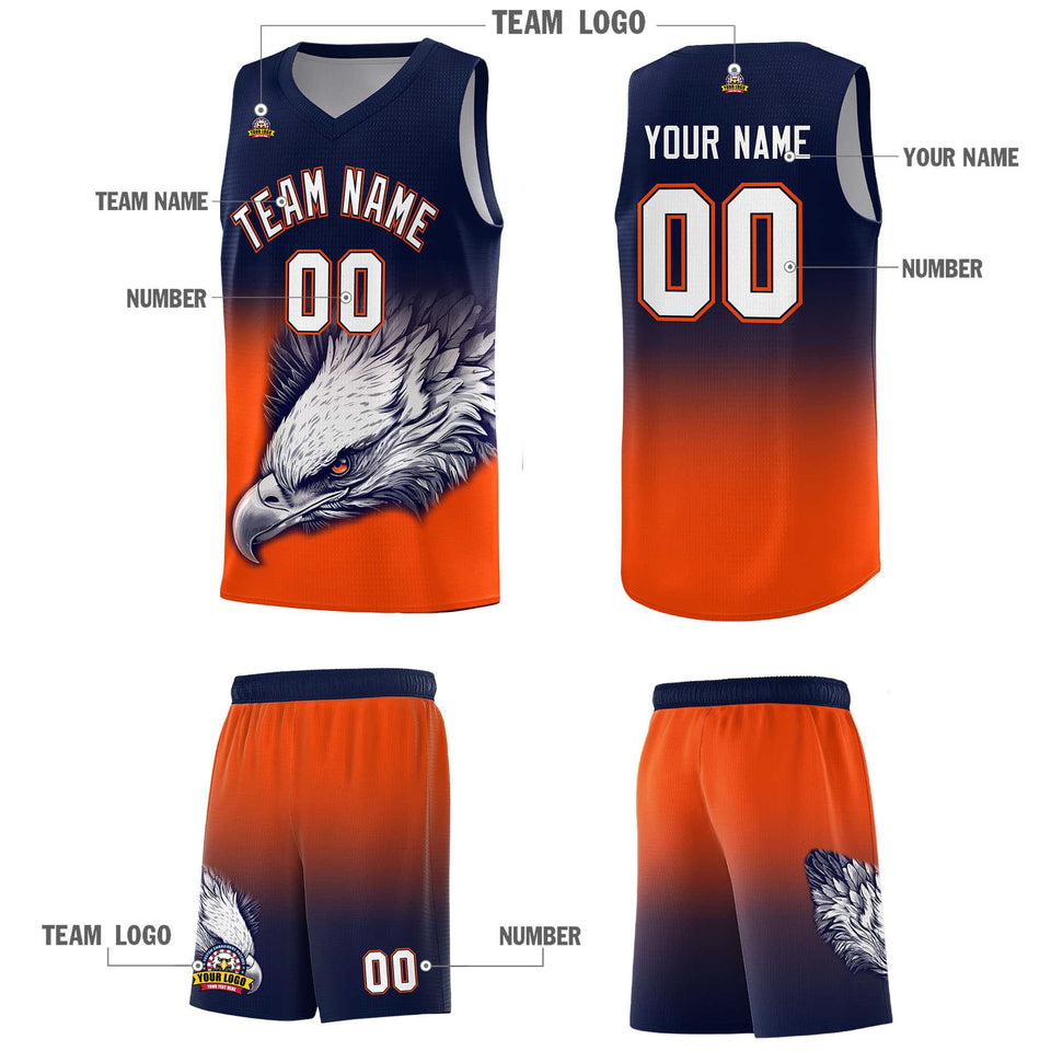 Custom Navy Orange Eagle Pattern Graffiti Pattern Sports Uniform Basketball Jersey