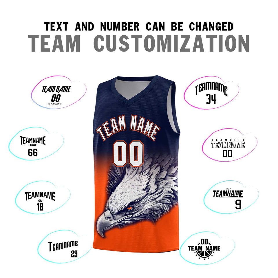 Custom Navy Orange Eagle Pattern Graffiti Pattern Sports Uniform Basketball Jersey
