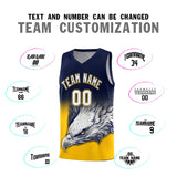 Custom Navy Yellow Eagle Pattern Graffiti Pattern Sports Uniform Basketball Jersey