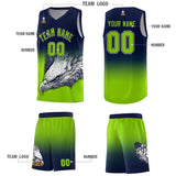 Custom Navy Neon Green Eagle Pattern Graffiti Pattern Sports Uniform Basketball Jersey