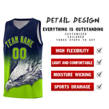 Custom Navy Neon Green Eagle Pattern Graffiti Pattern Sports Uniform Basketball Jersey