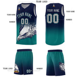Custom Navy Teal Eagle Pattern Graffiti Pattern Sports Uniform Basketball Jersey