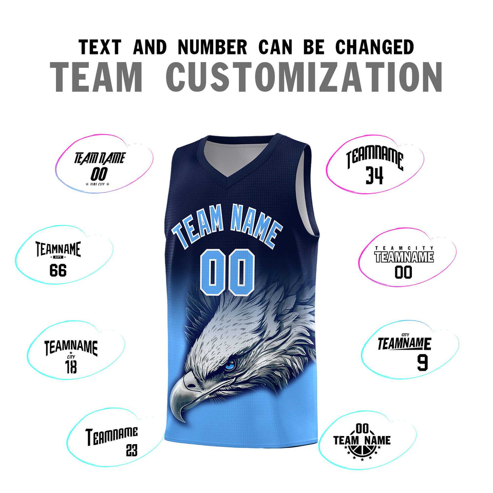 Custom Navy Powder Blue Eagle Pattern Graffiti Pattern Sports Uniform Basketball Jersey