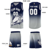 Custom Navy Gray Eagle Pattern Graffiti Pattern Sports Uniform Basketball Jersey