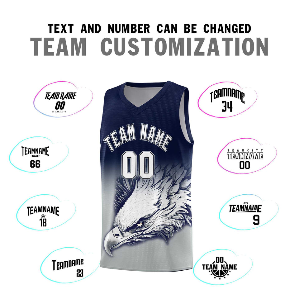 Custom Navy Gray Eagle Pattern Graffiti Pattern Sports Uniform Basketball Jersey