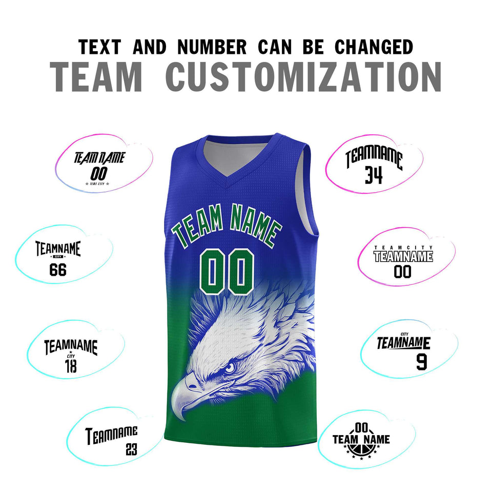 Custom Royal Kelly Green Eagle Pattern Graffiti Pattern Sports Uniform Basketball Jersey
