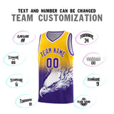 Custom Yellow Purple Eagle Pattern Graffiti Pattern Sports Uniform Basketball Jersey