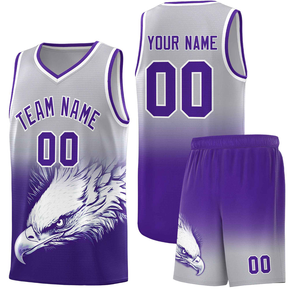 Custom Gray Purple Eagle Pattern Graffiti Pattern Sports Uniform Basketball Jersey