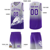 Custom Gray Purple Eagle Pattern Graffiti Pattern Sports Uniform Basketball Jersey