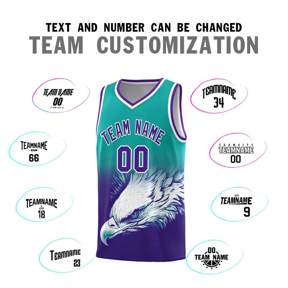 Custom Aqua Purple Eagle Pattern Graffiti Pattern Sports Uniform Basketball Jersey
