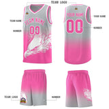 Custom Gray Pink Eagle Pattern Graffiti Pattern Sports Uniform Basketball Jersey