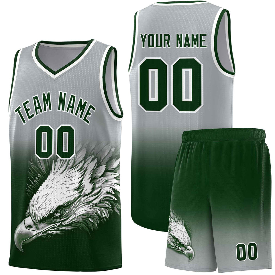 Custom Gray Green Eagle Pattern Graffiti Pattern Sports Uniform Basketball Jersey