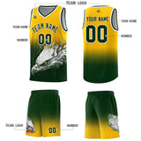 Custom Yellow Green Eagle Pattern Graffiti Pattern Sports Uniform Basketball Jersey