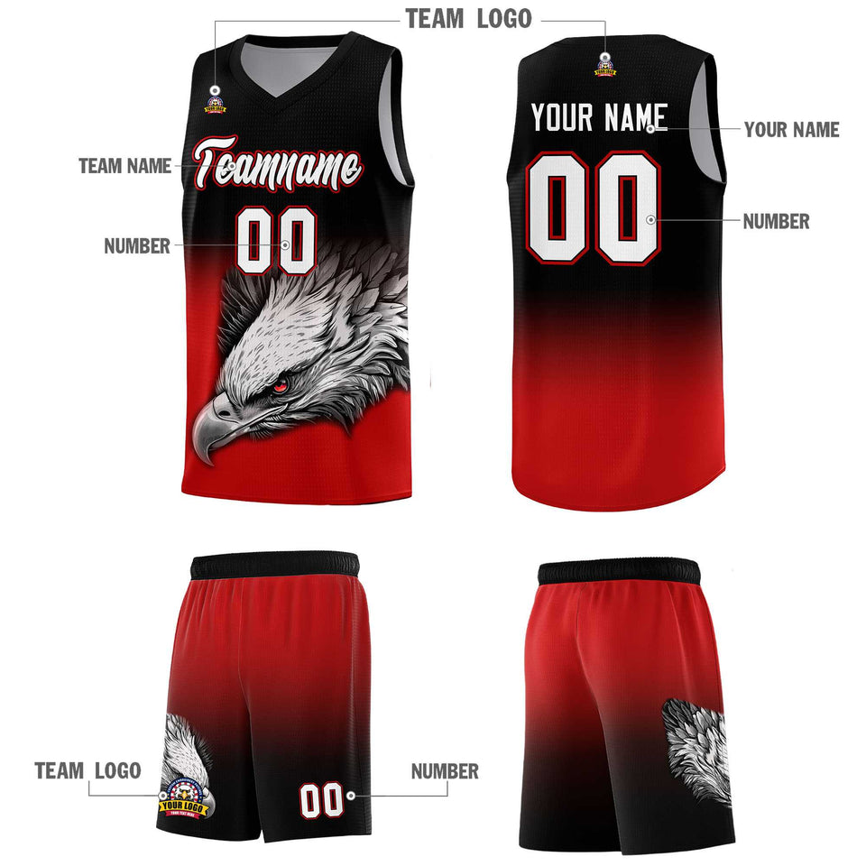Custom Black Red Eagle Pattern Graffiti Pattern Sports Uniform Basketball Jersey