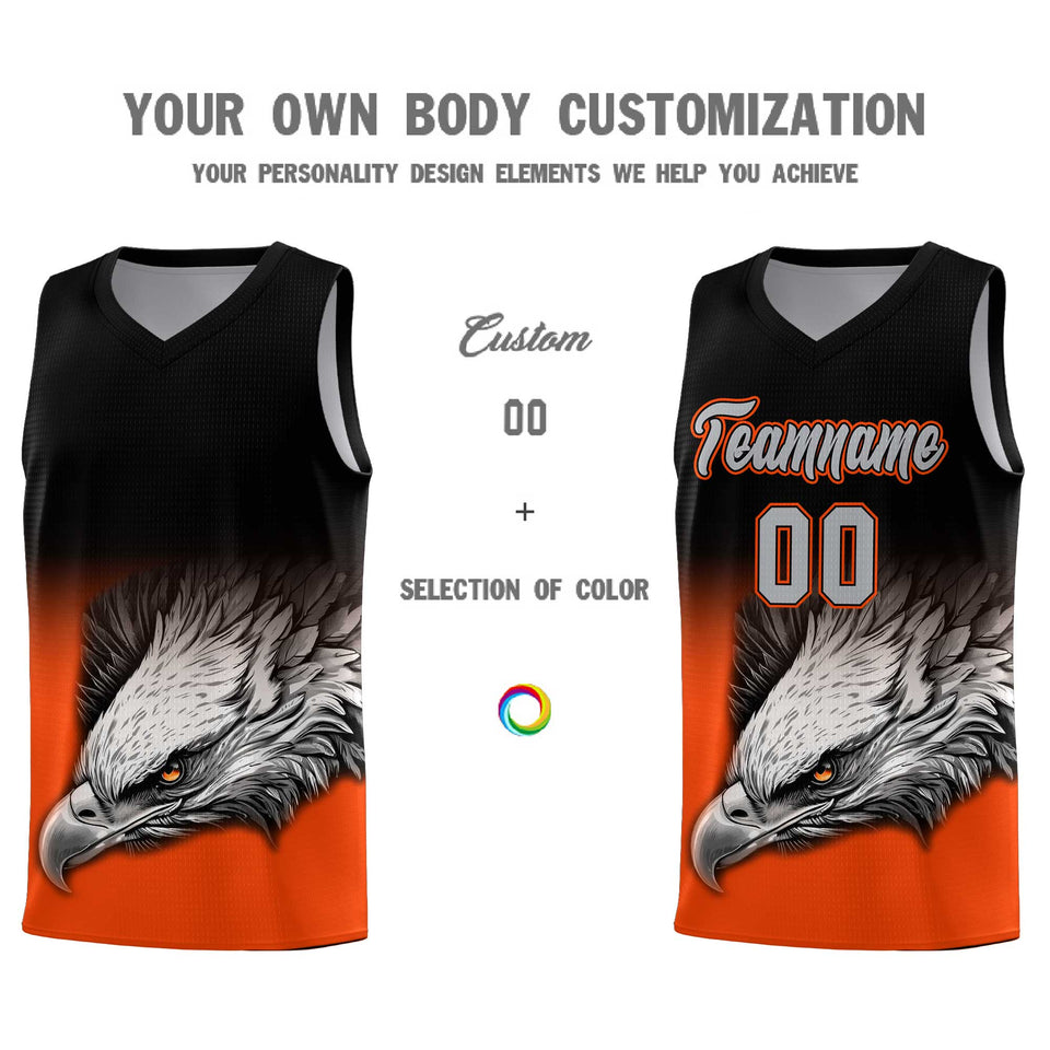 Custom Black Orange Eagle Pattern Graffiti Pattern Sports Uniform Basketball Jersey